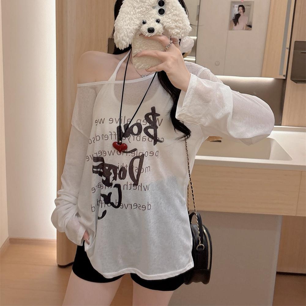 Summer Colorful Stripes Long Sleeve T-shirts Women's Casual Loose Thin Slightly Transparent Sun Protection Cover Tops T Shirt