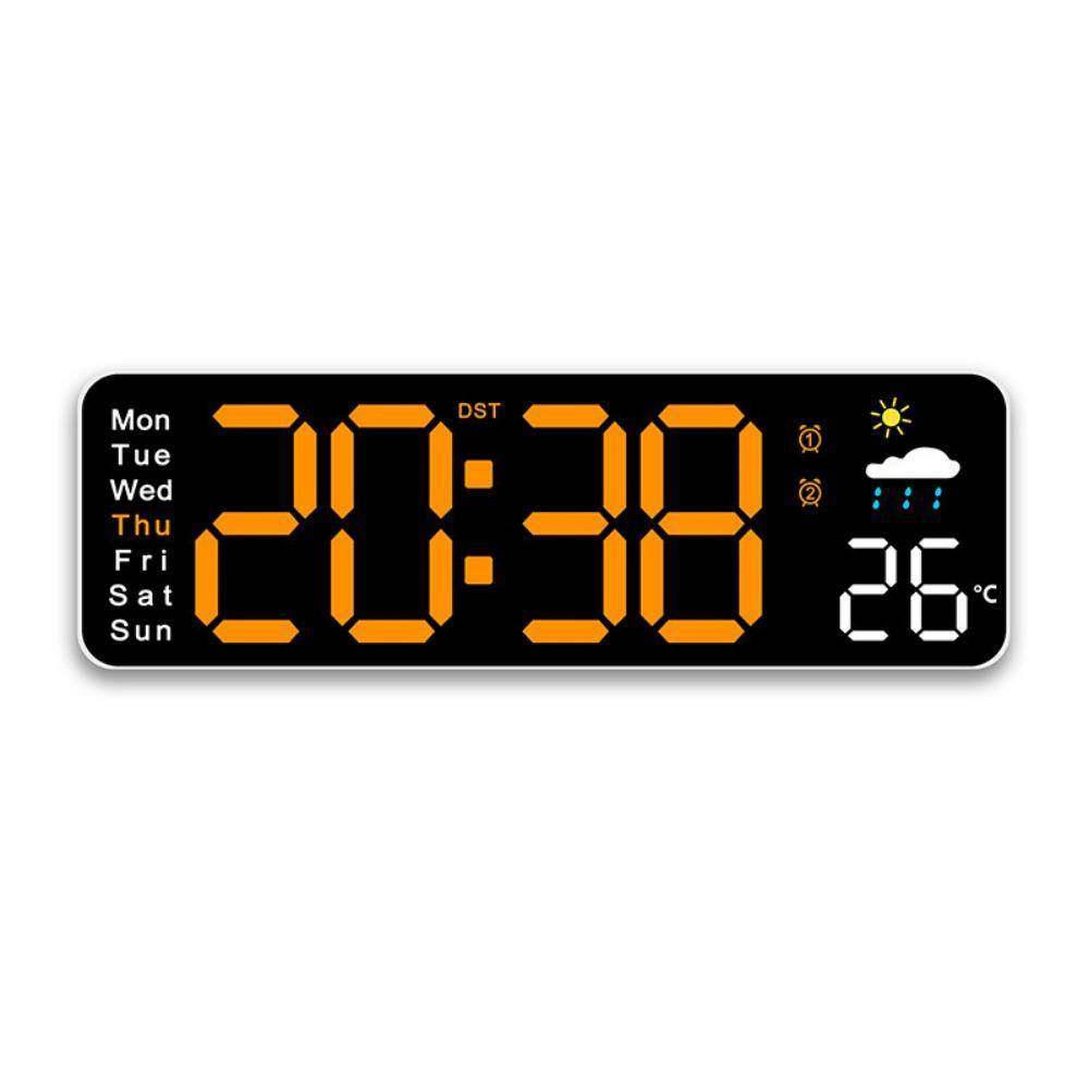 Timer Alarm Clock Temperature Humidity Display LED Clock Digital Wall Clock Home Decoration white and orange