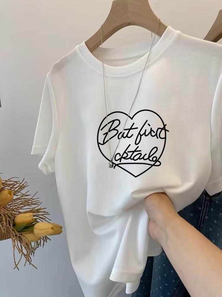 

Плечевая футболка из чистого хлопка с круглым вырезом и короткими рукавами, женская модная универсальная в иностранном стиле, свободная повседневная белая футболка, базовая летняя S