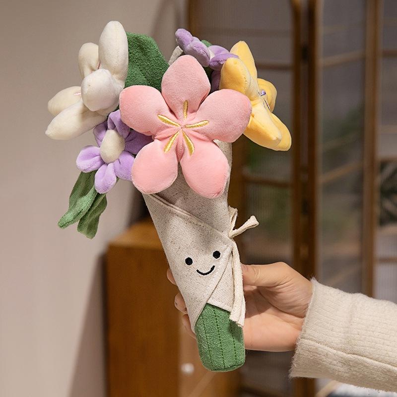 Cartoon Heart Plush Toy Rose Bouquet Plush Lock Heart Desktop Ornament Room Decoration Cute Toy Hug Pillow Girl Gift Collectible