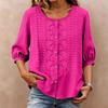 Womens 34 Sleeve Button Down Blouse with Embroidered Floral Pattern Loose Fit Casual Top for Everyday Wear
