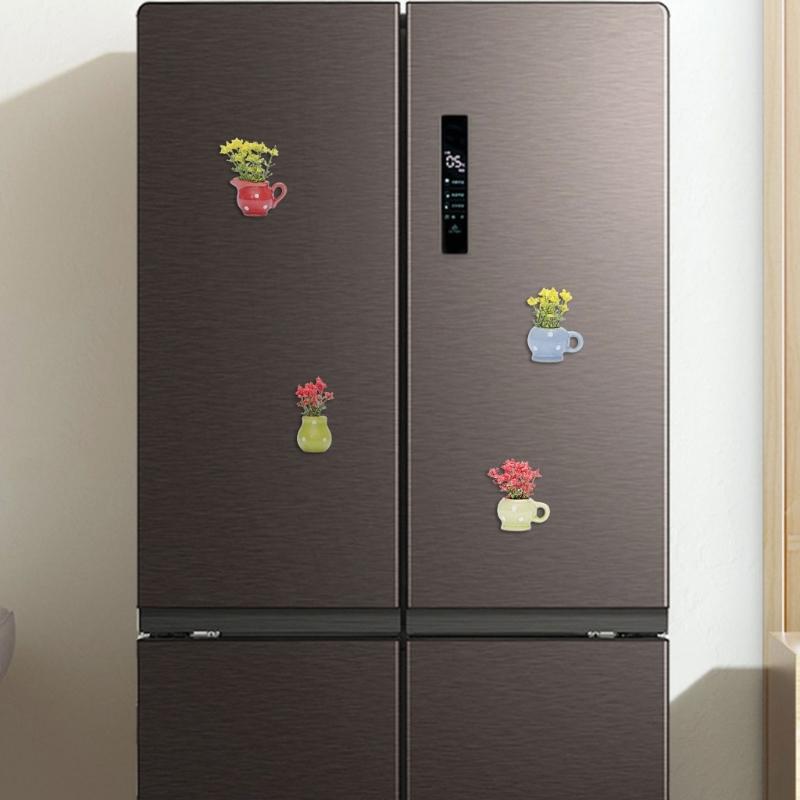 8 Piezas Miniaturas Resinas Imánes de Jarrón Para Nevera Decoraciones de Oficina Magnético 3D Jarrones de Brotes Maceta Adornos de Refrigerador