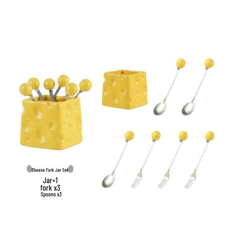 Набор керамических фруктовых вилок и ложек ZISIZ с банкой для хранения
