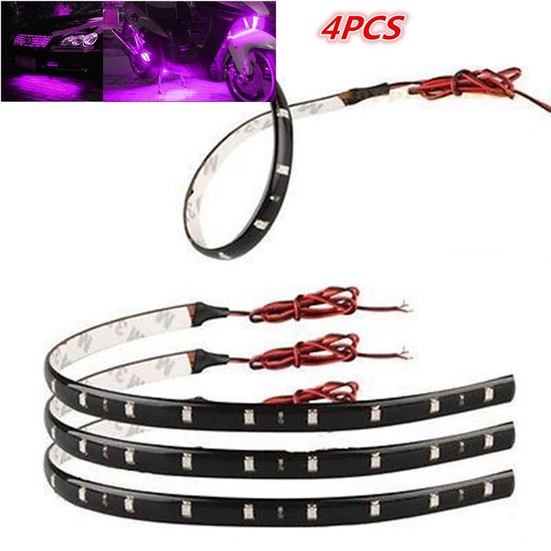 Universal 4 Pcs Purple Super Bright 15 LED 30CM Car Motorcycle Grill Flexible Waterproof Light Strip Interior...
