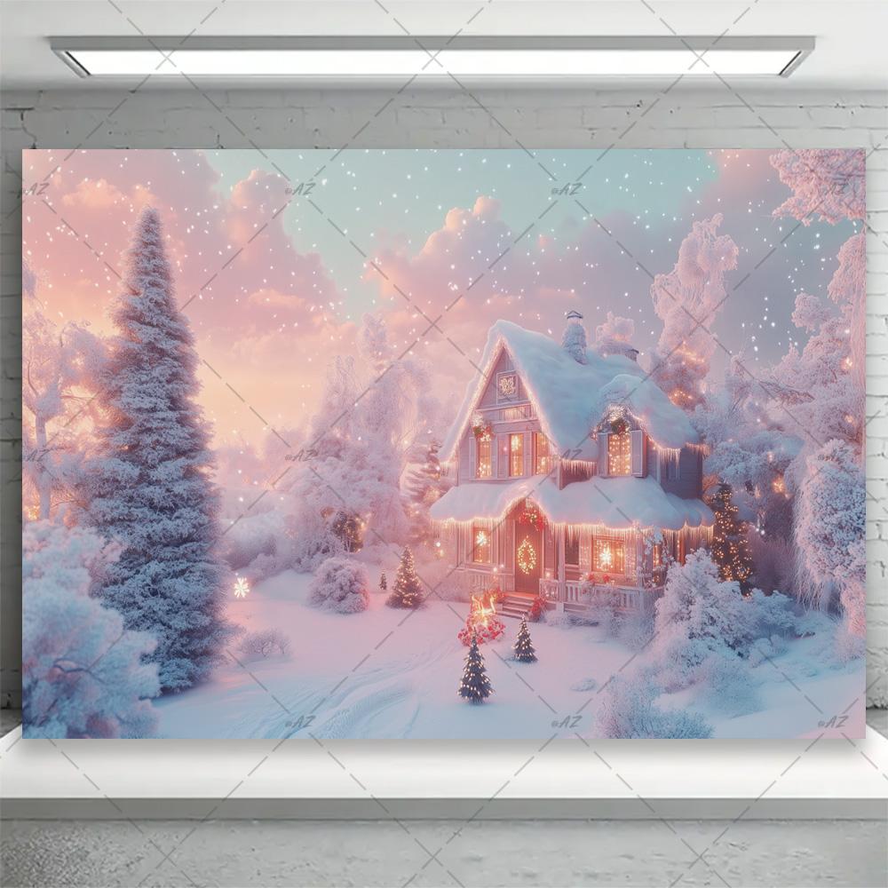 Winter snow scene, white pine forest, artistic background, dreamy glitter bow, family portrait, party decorations4769
