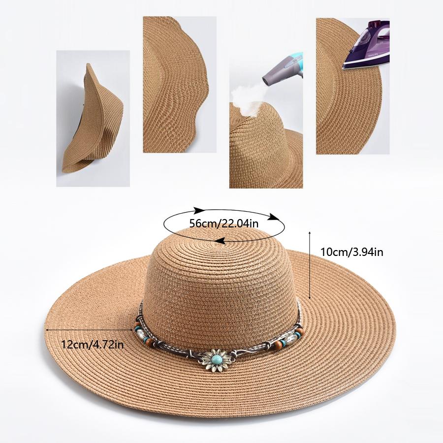 Summer Women Wide Brim Beach Sun Hat Simple Floppy Straw Hat Foldable Travel UV Protection Lady Cap