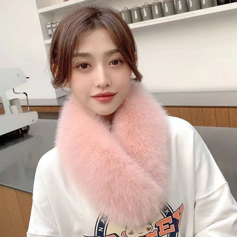 Fular Îngroșat din Blană de Vulpe Imitată Versatil Iarnă Culoare Solidă Cald Guler de Blană Toamnă și Iarnă Fular de Blană