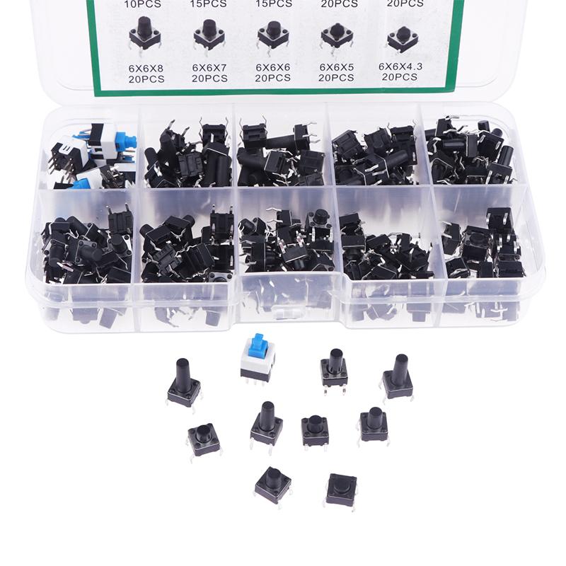 10 Valori 180 Buc Comutator Tactic Buton Apăsare Momentan Tactic Mini Comutator Kit 6*6 4.3-13Mm 7*7Mm Comutator Momentan