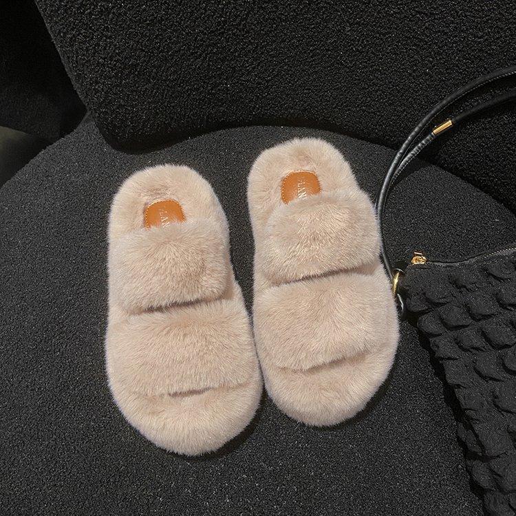 7Cm thick bottom milk tea color evening wind fluffy slippers women's 2025 autumn and winter new outer wear soft bottom cotton slippers outer wear