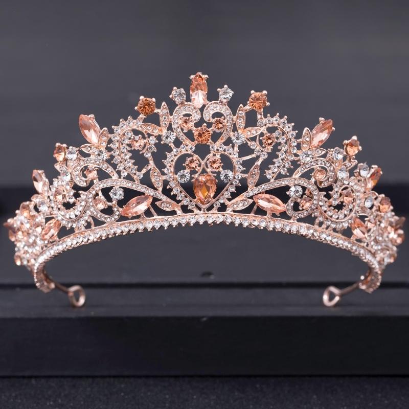 Rose Gold Color Crystal Tiaras And Crowns Rhinestone Prom Princess Diadem Wedding Bridal Hair Accessories Jewelry Crown Tiara