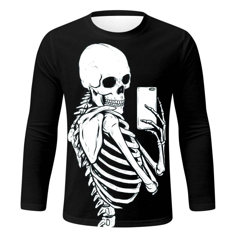 Série Carnaval de Halloween Camiseta Masculina Casual de Manga Comprida Estampada em 3D