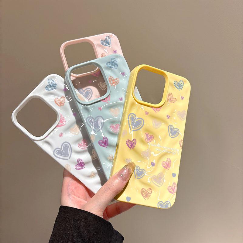 Liebesherz-Muster Handyhülle Für IPhone 17 16 15 14 13 Pro Max 11 12 Pro Plus Schutzhülle INS Mode Funda Farbe Süßigkeiten Schale