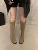 French brown Maillard skinny boots women's shoes 2025 new autumn Korean version boots medium tube knight boots