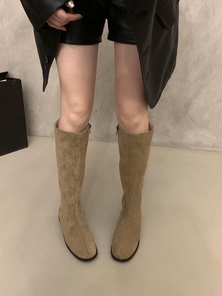 French brown Maillard skinny boots women's shoes 2025 new autumn Korean version boots medium tube knight boots