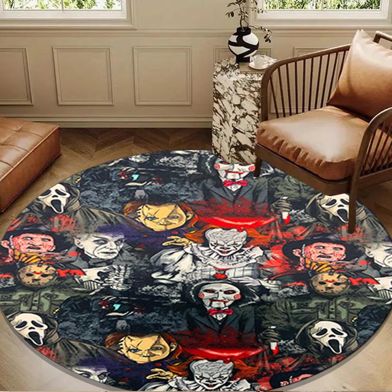 Horror Movie Characters Round Rug for Livingroom,Bedroom, Palyroom, Chair Rug, Area rug, Circle Carpet, Large Size Fan Christmas gift