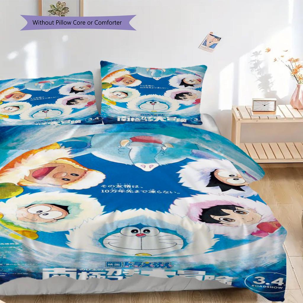 Doraemon Aventura Héroe Azul Historia Juego de Tres Piezas 1 Funda Nórdica 2 Fundas de Almohada Sin Relleno Juego de Cama Suave Y Cómodo