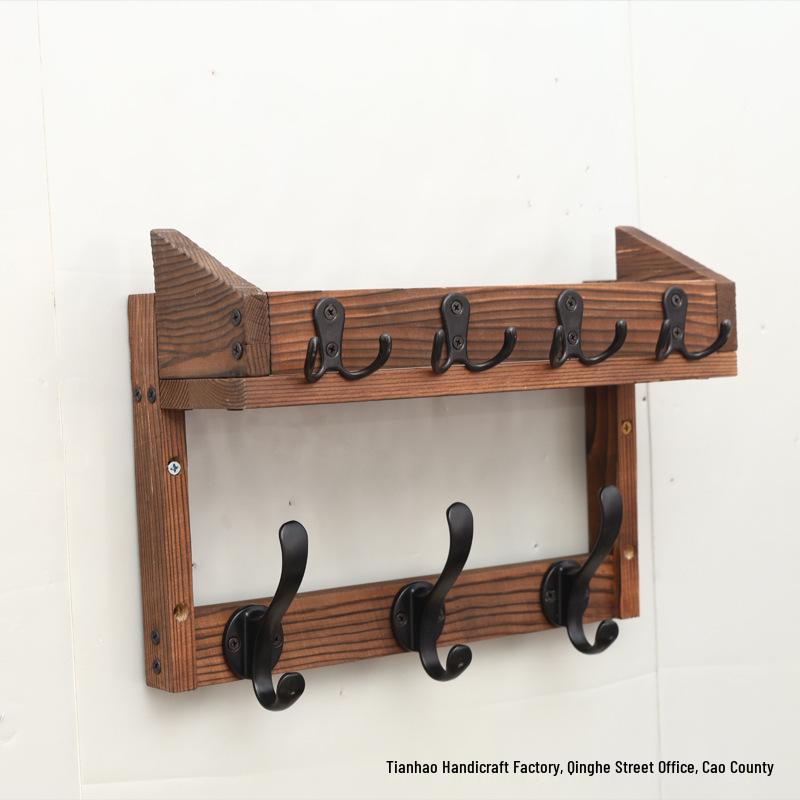 Wall-Mounted Solid Wood Coat, Hat & Key Rack for Entryway Storage