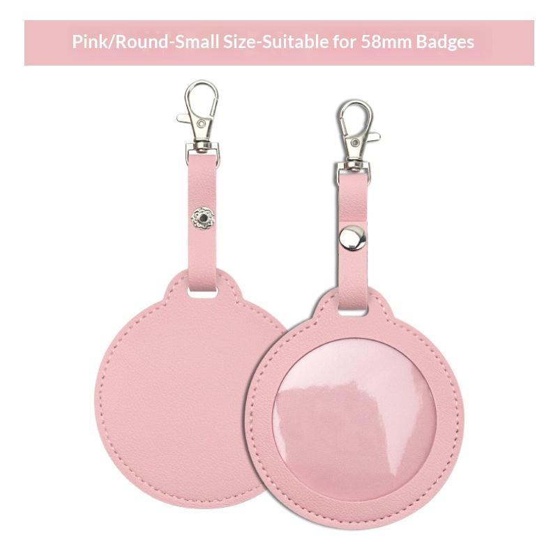 PU Leather Card Holder Cat Ear Design Cute Round Badge Reel For Work Office Travel Luggage Keychain Pendant