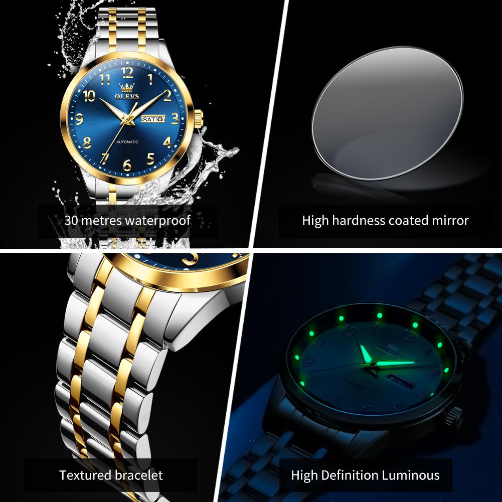 OLEVS Men's Watches Top Brand Business Fashion Original Automatic Mechanical Watch for Man Simplified Arabic Scale Waterproof