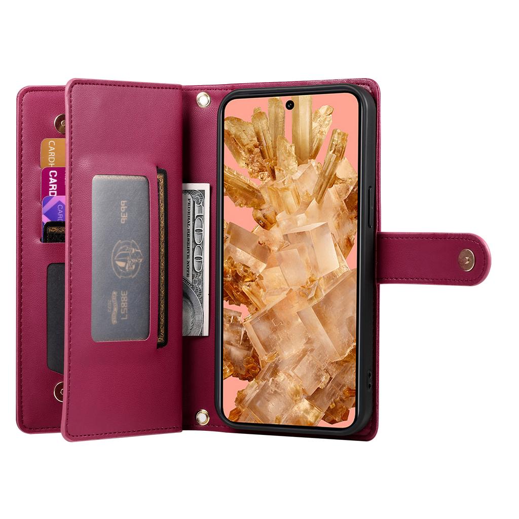 DF-011 For Google Pixel 8 Case Crossbody Leather Phone Cover with Zipper Wallet Card Slots