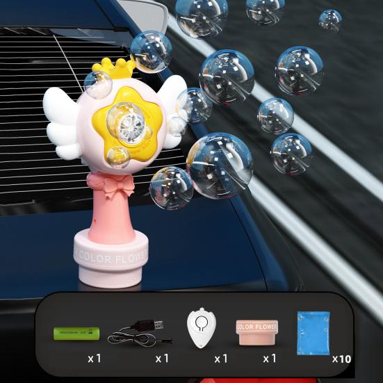 Sunflower Car Bubble Machine Rechargeable Automatic Bubble Blower Remote-controlled Bubble Maker with LED Lights for Weddings Parties