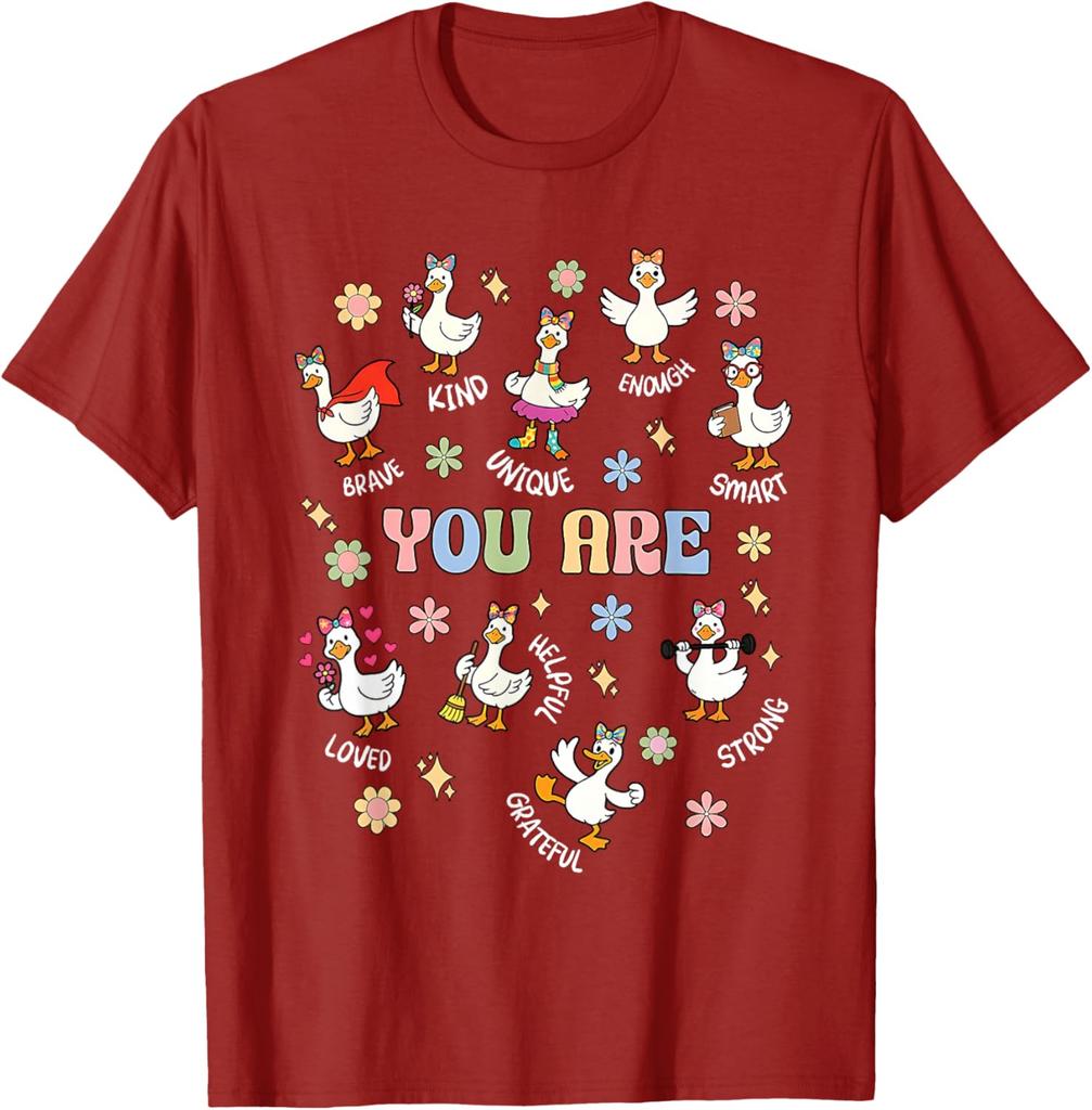 Positive Affirmations Words Goose You Are Brave Kind Unique Smart Graphic Tee Casual Daily T-Shirt