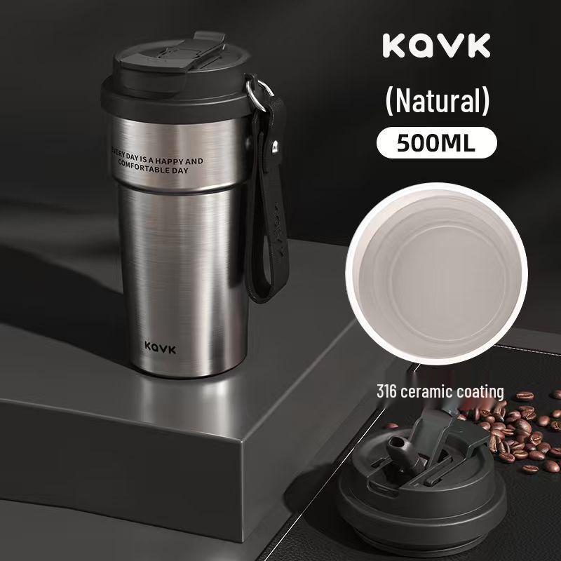 Premium 316 Stainless Steel Insulated Cup with Carrying Rope and Dual-Lid for Coffee and Water