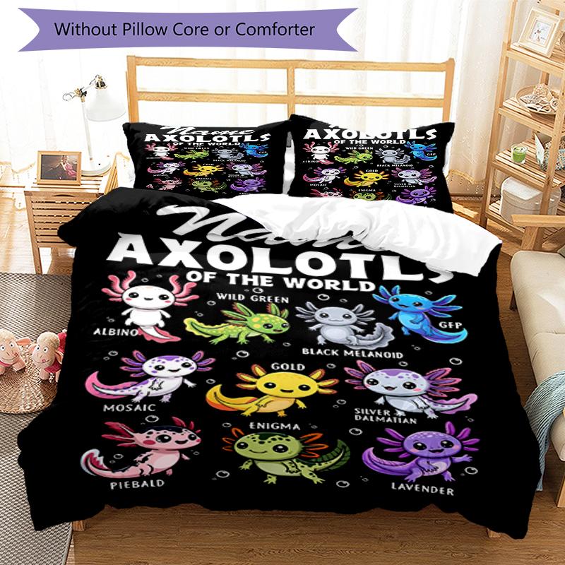 3pcs Custom Name Axolotl Bedding Set Duvet Cover Closure Includes 1 Duvet Cover & 2 Pillowcases, Soft and Comfortable for All Seasons.