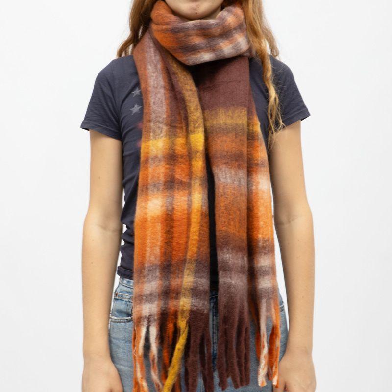 Esarfa moale cu franjuri in carouri cu lana 40x210 cm Femeie GERARD PASQUIER