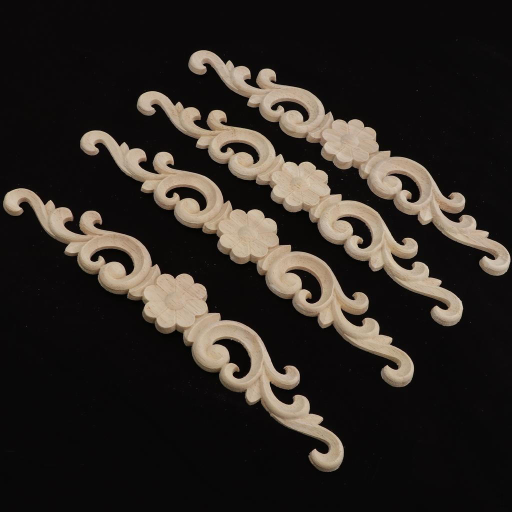 4 Unpainted Applique Wood Carved Corner Furniture Decor