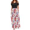 Women' Cold Shoulder Pocket Floral Print Elegant Maxi Short Sleeve Casual Dress