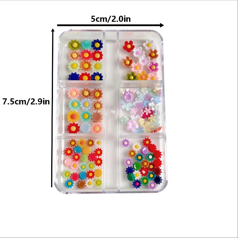 6Grid/box Summer Vibe Sunflower Nail Charms 3D Flower Resin Rhinestones Stereo Flower Nail Art Decoration DIY Nail Art&Salon Use