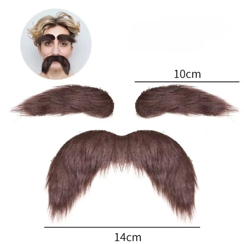 Self-Adhesive Fake Beard Set Hairy Facial Hair Props Novelty Eyebrow Mustache Set  Christmas Party