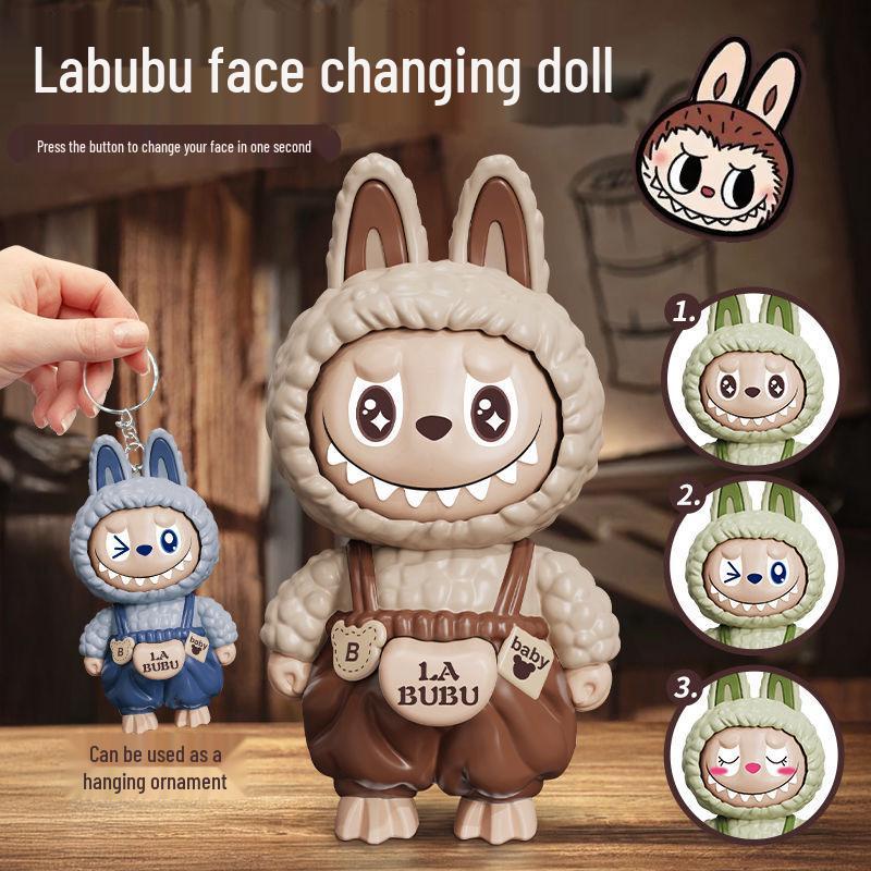 Labubu Schlüsselanhänger Nezha Gesichtswechselnde Puppe Figur Spielzeug Geschenk