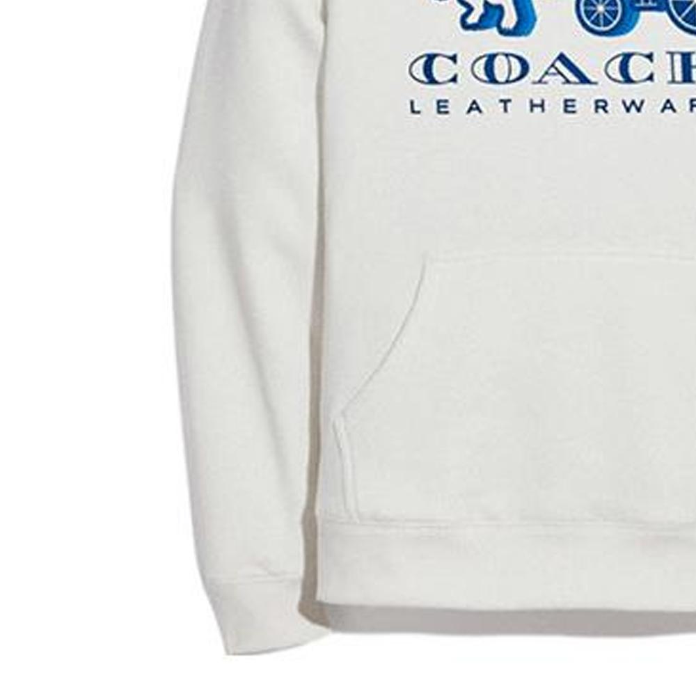 Coach Letter Print Hooded Pullover Long Sleeve Sweatshirt Men Sweatshirt White C1080-WHT