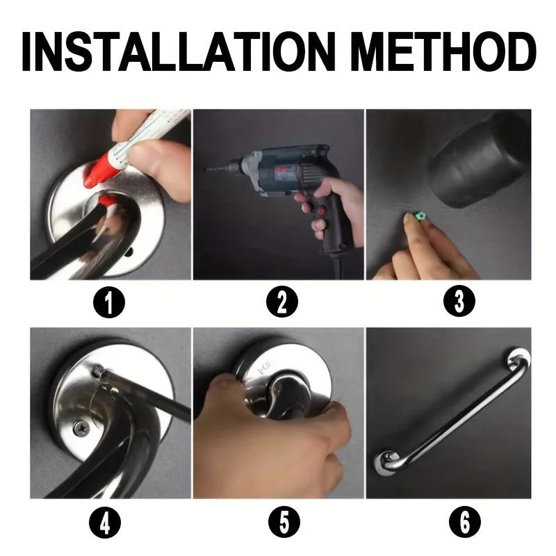 Stainless Steel Bathroom Grab Bar , Non-Slip Safety Handle for Shower, Wall Support, Stainless Steel