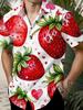 Plus Size Men'S Multi-Button Short Sleeve Shirt Strawberry Pattern Casual Stand Collar Short Sleeve Shirt Large Size Red Heart Embellishment Print
