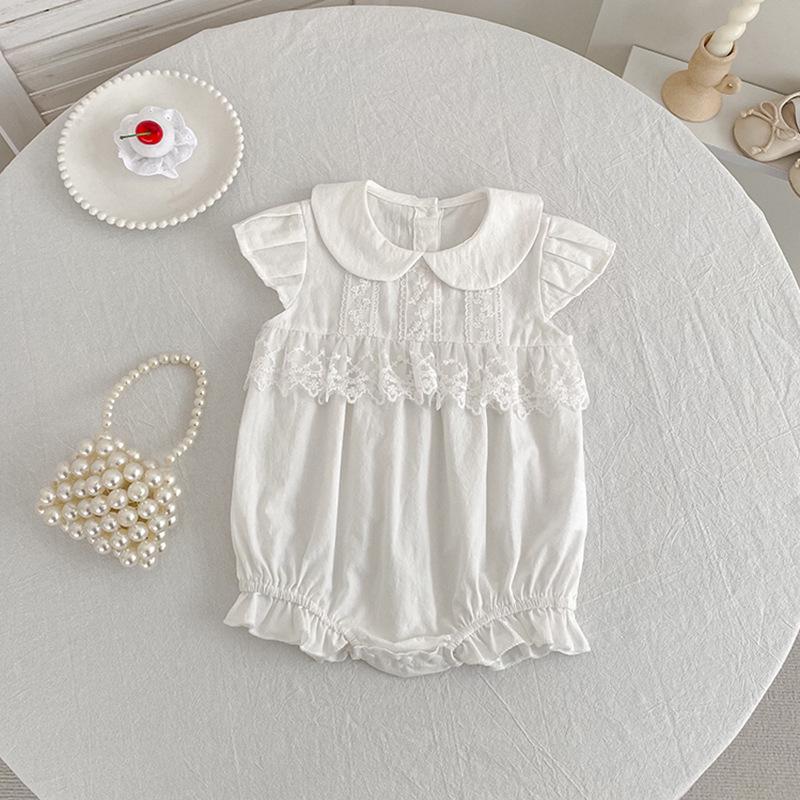 Sommer-Baby-Mädchen-Body & Strampler im koreanischen Stil - Stilvolles Krabbel-Outfit mit Vollmond-Design und Windelschutz für unterwegs