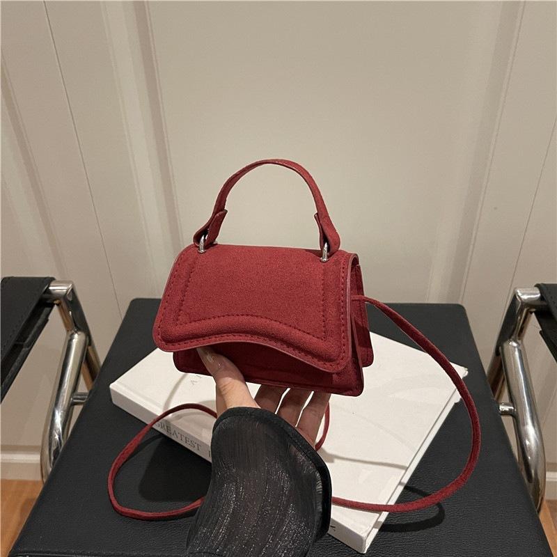 Women Simple Solid Color Suede Small Square Crossbody Handbag For Daily Use