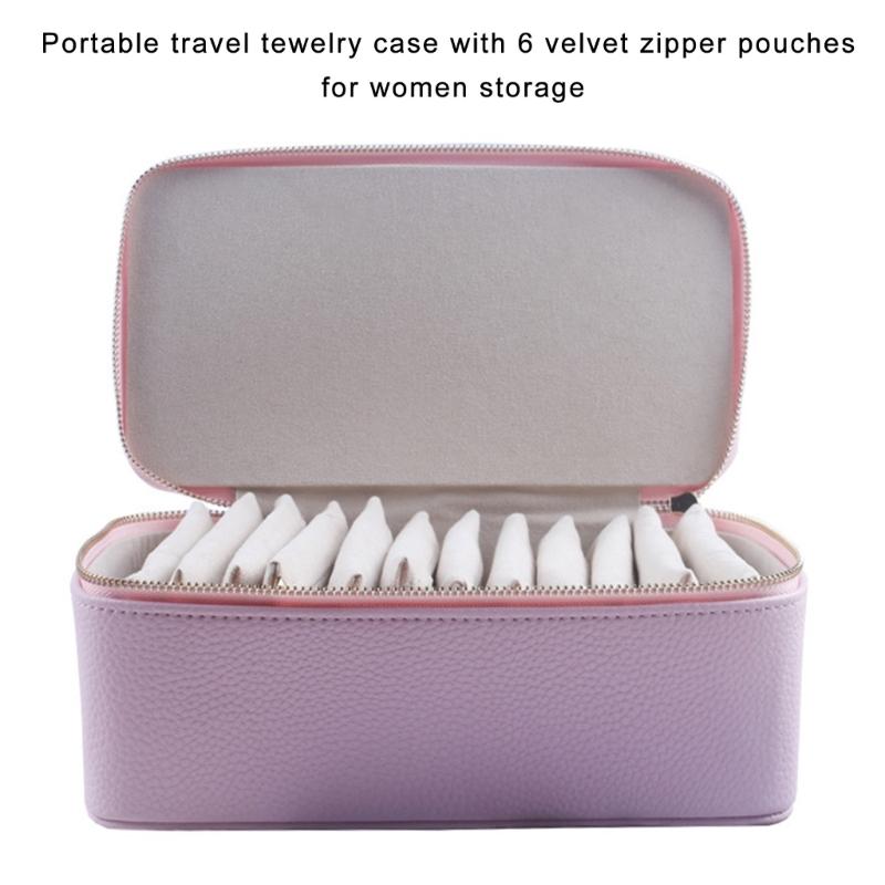 Étui à bijoux de voyage élégant avec 12 pochettes zippées en velours PU Organisateur de boucles d'oreilles colliers porte-accessoires