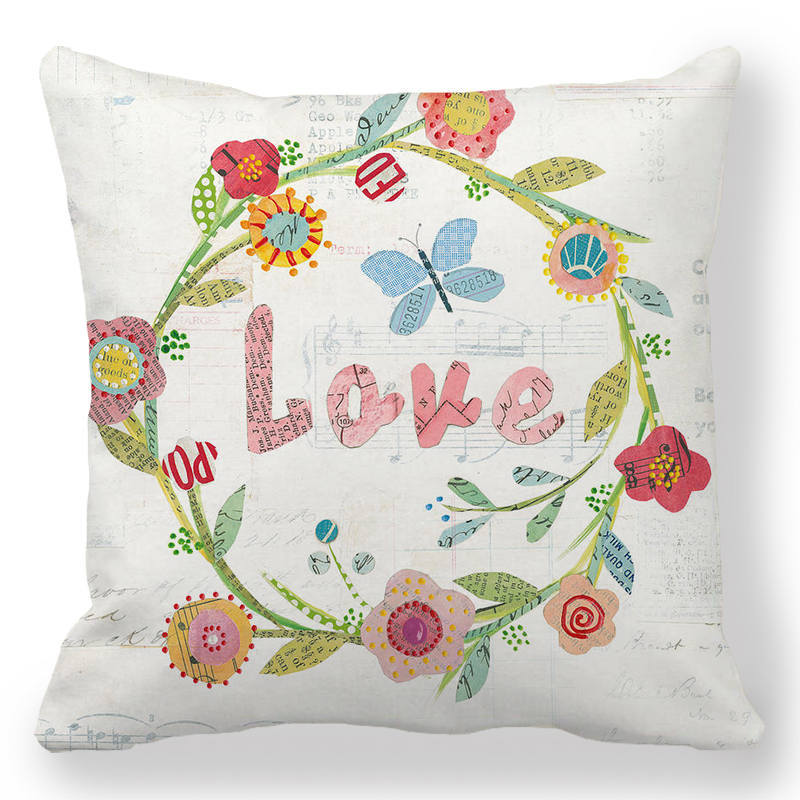 Creative Valentine's Day Happy Letters Digital printing short plush pillow covers for car sofa office cushion cover home goods