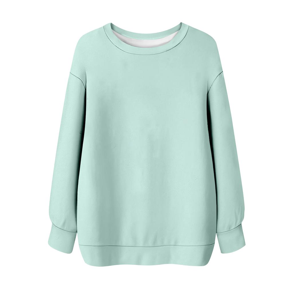 Women's Solid Color Round Neck Long Sleeved T-shirt Sweatshirt Top