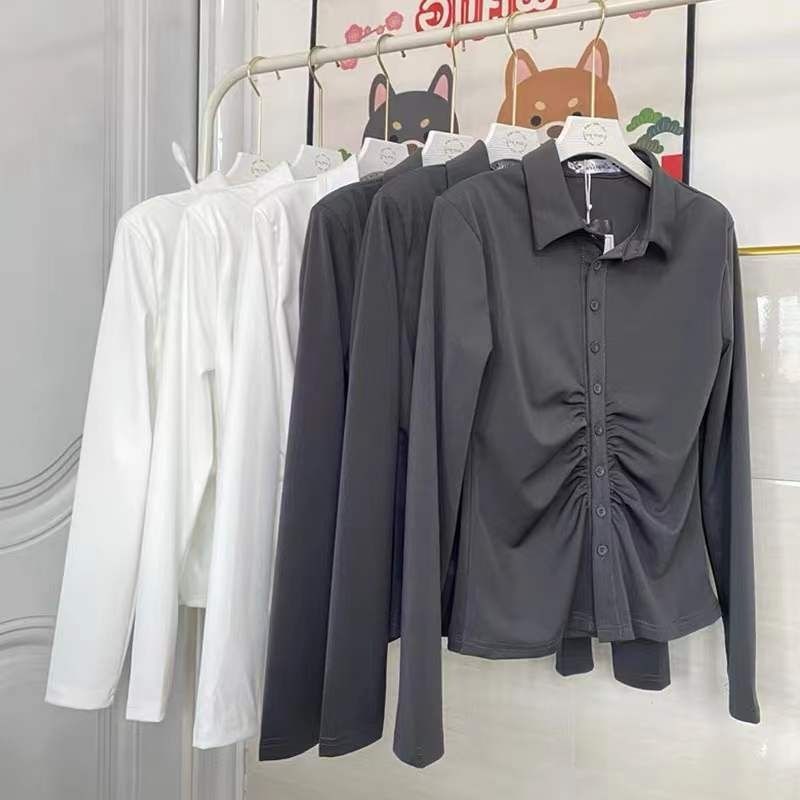 

European and American-Style Gray Premium Long-Sleeve Slim-Waist Stretch Shirt Gray shirt 2XL(Suggested 70.00 kg-80.00 kg)