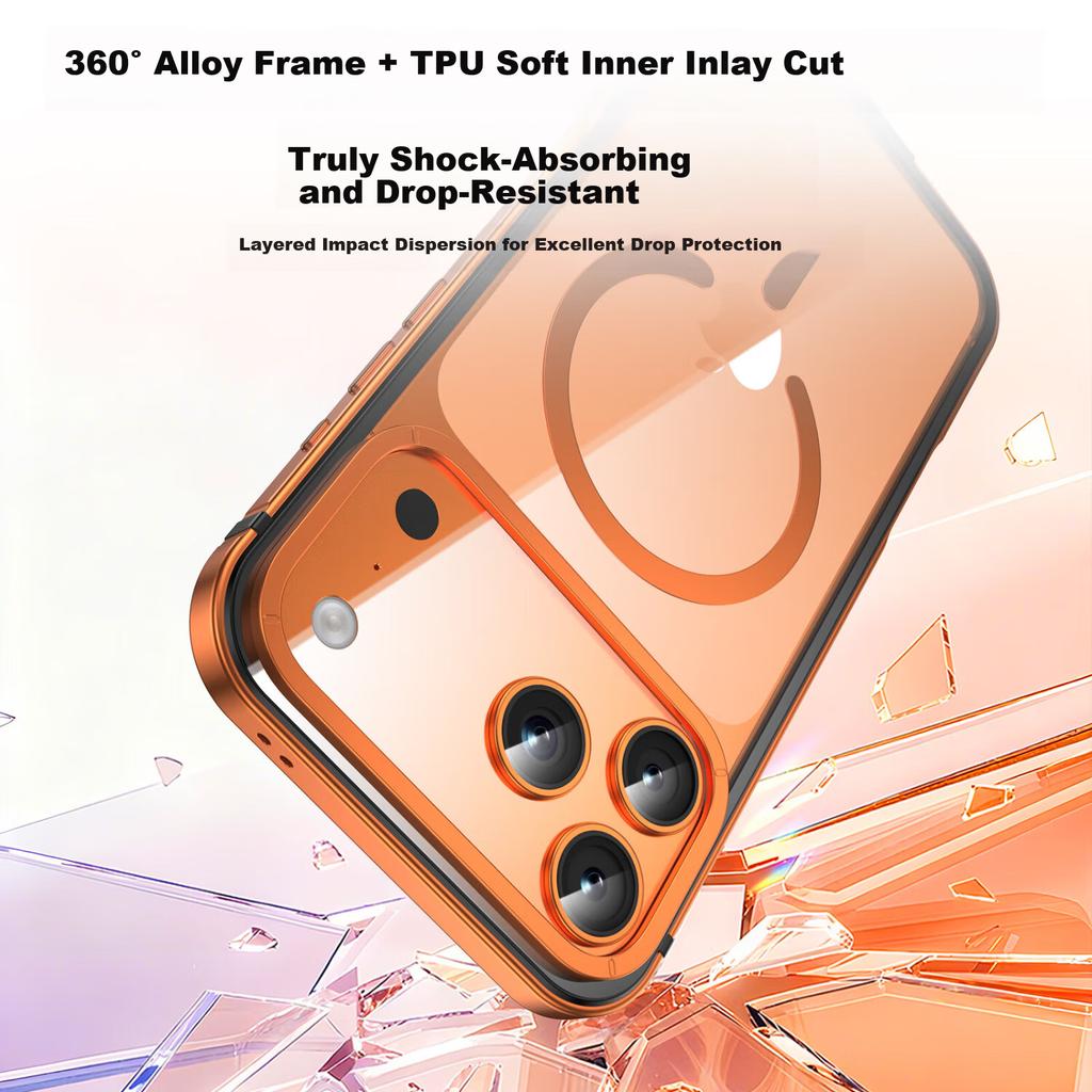 Alloy Frame Magnetic Case for iPhone 17 Pro Max, Full Coverage Lens Ultra-Thin Drop Protection MagSafe Transparent - Silver