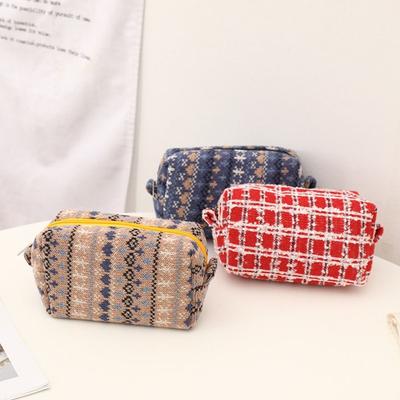 Knitted Fabric Christmas Cosmetics Storage Bag Large Capacity Girl Heart Christmas Pencil Case Kawaii Portable Knitting Pen Bag