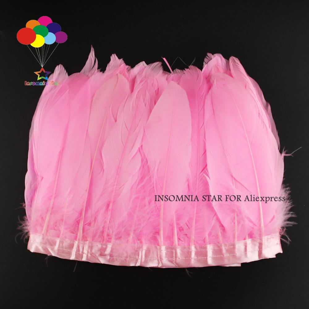 Feather2 Meter/pack Goose Feather Fringe Trim On Satin Header 6"- 8" In /15-20 Cm Width