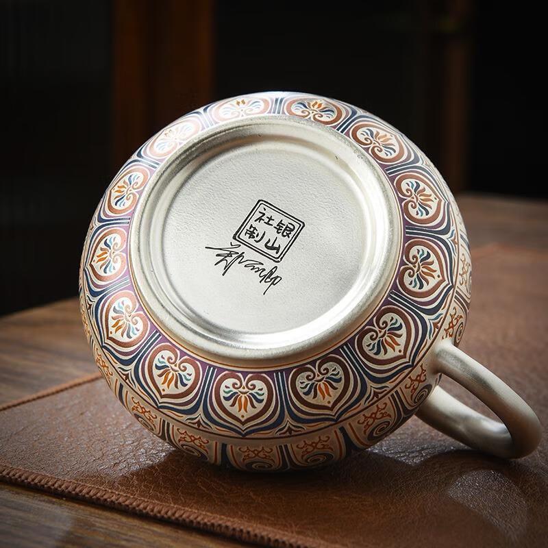 Chaxun Handmade Gilded Silver Enamel Teapot & Cup Set