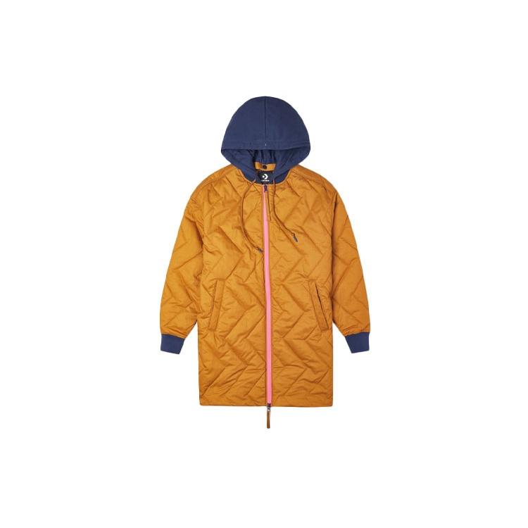 Converse Mid-Length Contrasting Colors Hooded Quilted Jacket Brown Unisex 10021078-A02 M