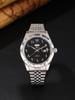 RICECGO  White Dial Arabic Watch for Men Dual Calendar DayFunction Silver Steel Band Luxury Minimalist Quartz Wristwatch