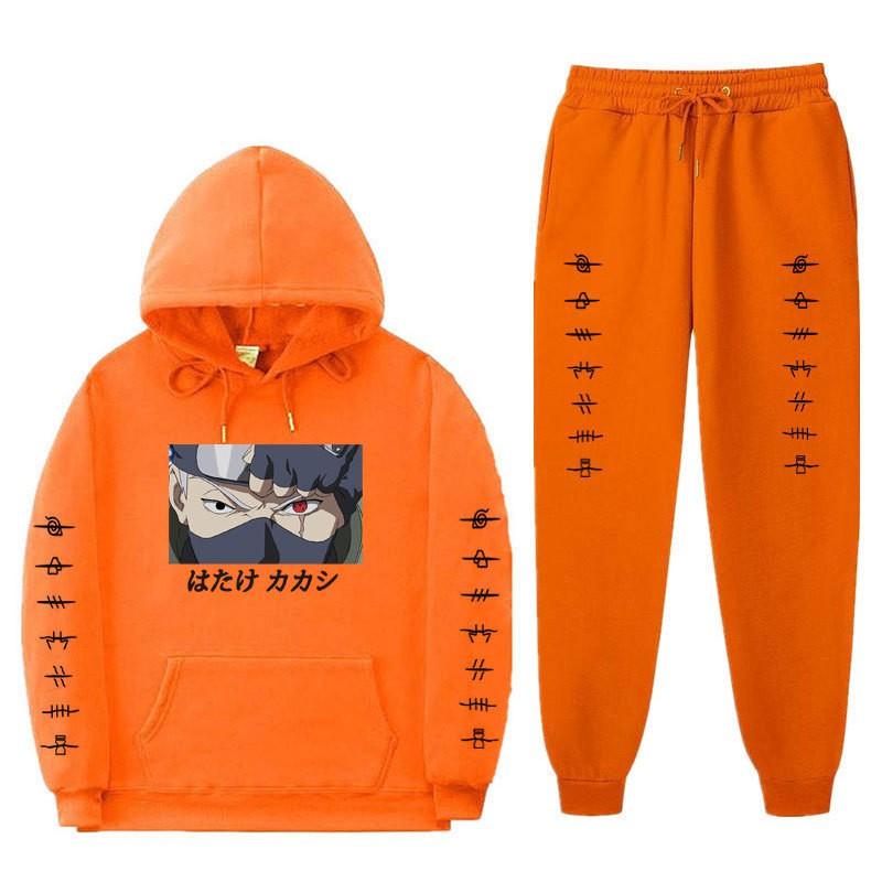 Anime Naruto Kakashi Sharingan Hooded Fleece-lined Unisex Sweatshirt Set Winter Casual Wear